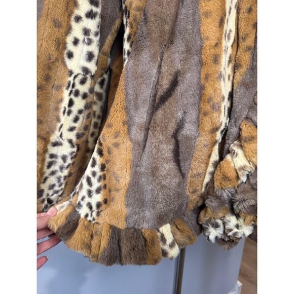 NWOT Damselle New York Faux Fur Ruffled Coat Size XL, Brown Animal Print Shimmer - Picture 3 of 7